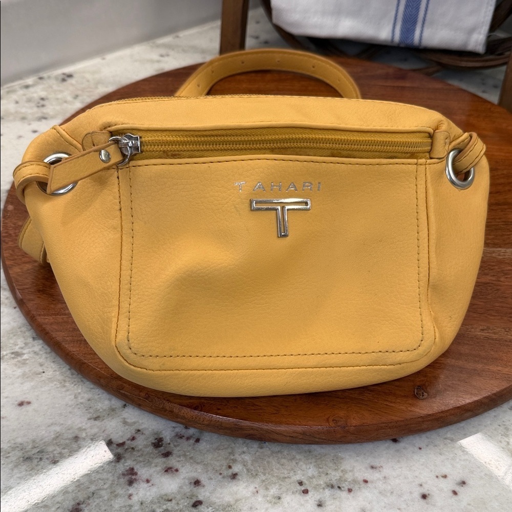 Tahari Mustard Leather Crossbody Bag